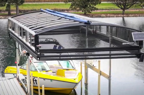 ShoreStation Revolution canopy with Roll & Store gear wrench system for fast removal